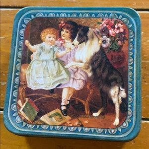 Antique/vintage tin box decor children & dog